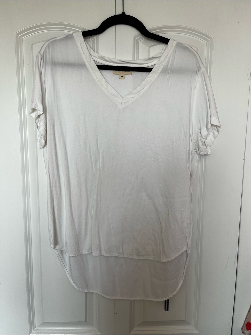 cloth & stone White V-Neck High-Low Short Sleeve Tee